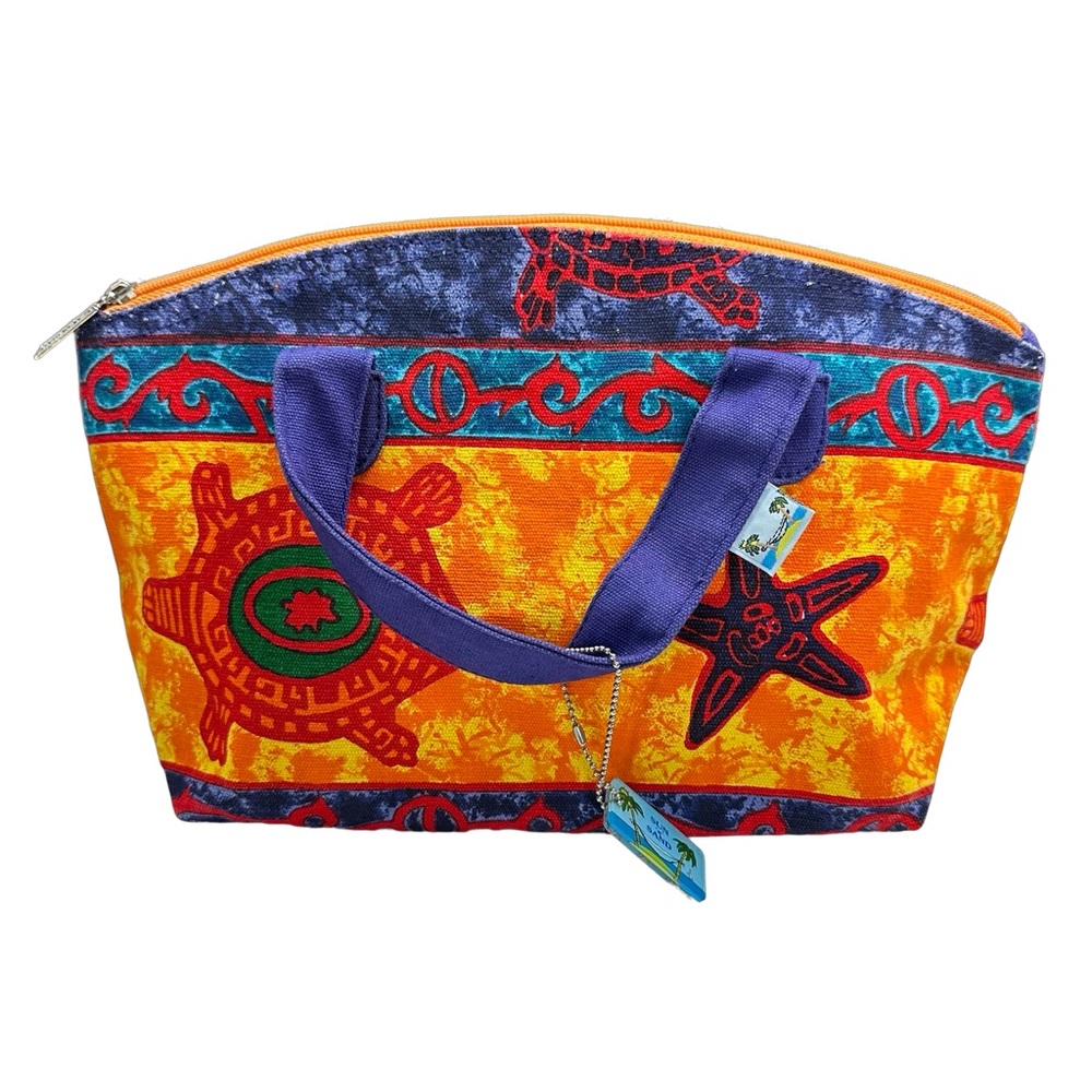 Sun N Sand Bold Tropical Starfish Turtle Print Canvas Waterproof Swimsuit Bag